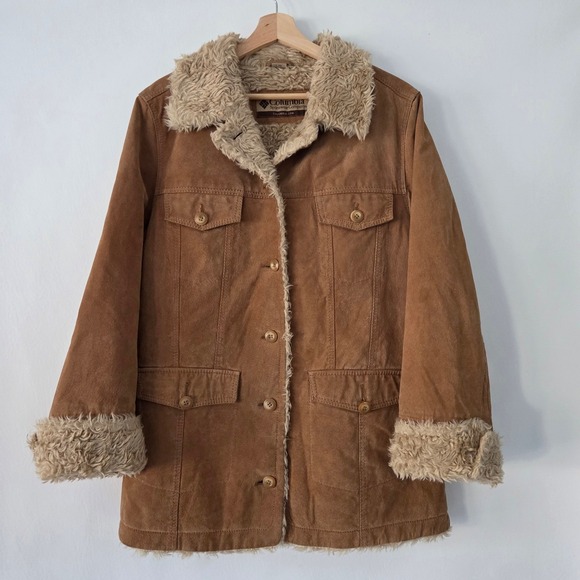 Columbia Jackets & Blazers - Columbia Sportswear‎ Company Brown Suede Sherpa Lined Trucker Jacket womens sz L